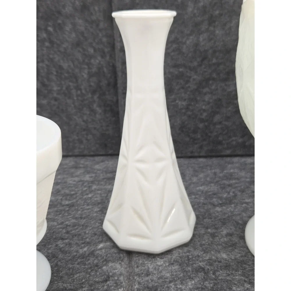 3 Piece Vtg E. O. Brody Co Vase Goblet Desert White Milk Glass Hoosier MCM
